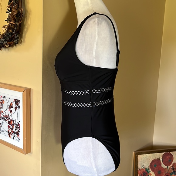 SWIMSUITS FOR ALL Size 10 Vneck Swimsuit Embroidered "Peek-A-Boo" Trim $98 NEW - Picture 4 of 16